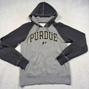 Champion Purdue University Hoodie Mens Small Gray Raglan Embroidered Sweatshirt